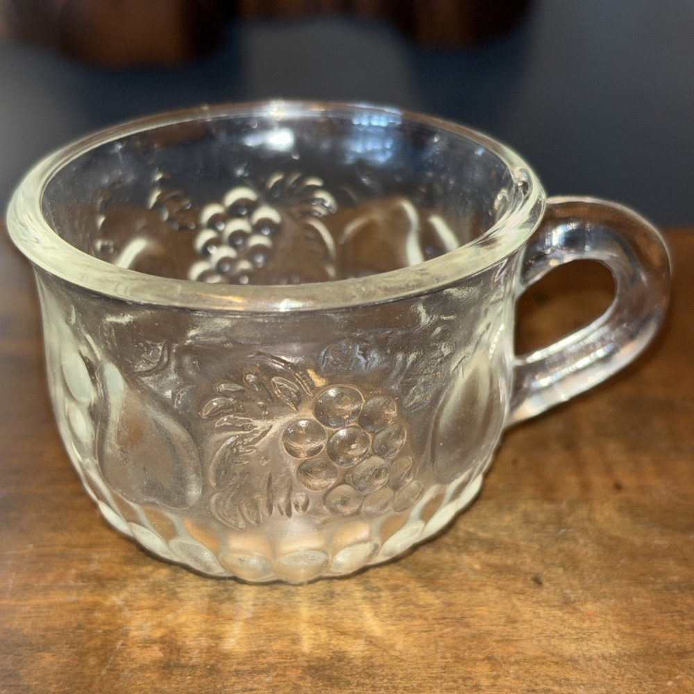 12pc VTG Jeanette‎ Glass Orchard  Cup Mug Tea Punch Coffee Grape Fruit Harvest